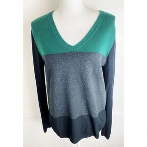 Trouve • Green Grey Black V Neck Wool Sweater